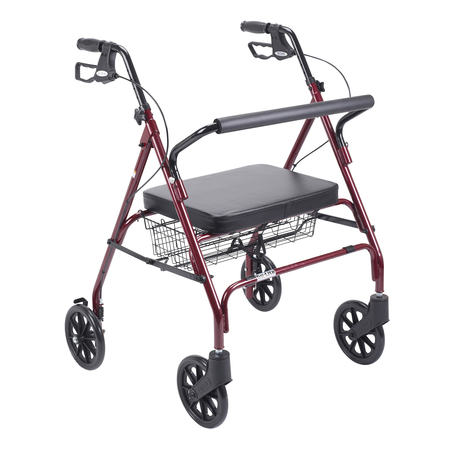 DRIVE MEDICAL Heavy Duty Bariatric Rollator w/ Large Padded Seat, Red 10215rd-1